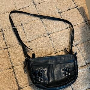 Frye Black Leather Crossbody Bag with Buckle Details